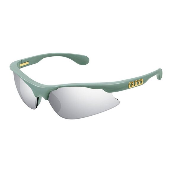 NEW GUCCI UNISEX SUNGLASSES GUCCI GG1774S 005 SHINY GREEN/SILVER MIRROR EYEWEAR - Picture 1 of 3